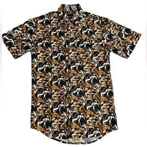 Planet B Mens Black Floral Camp Collar Neck Short sleeve Shirt Small